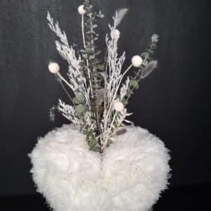 Sizoweb Herz „Seidenherz“ – handgefertigtes Herzgesteck mit Trockenblumen in Weiss