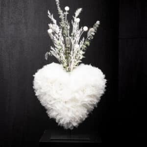 Sizoweb Herz „Seidenherz“ – handgefertigtes Herzgesteck mit Trockenblumen in Weiss